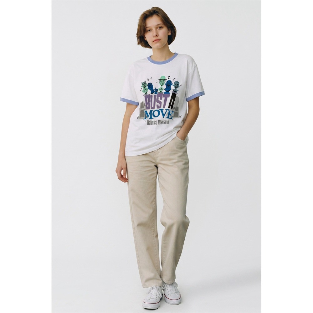 Disney The Haunted Mansion Bust A Move Ringer Tee Shirt White Large